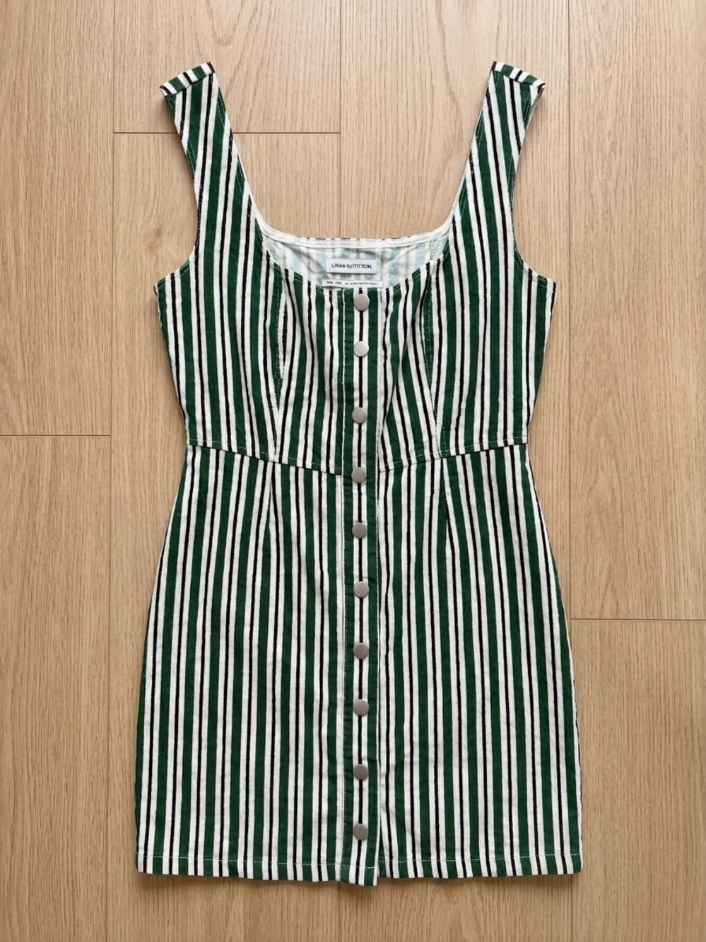 Urban Outfitters Green & White Striped Button-Front Mini Dress